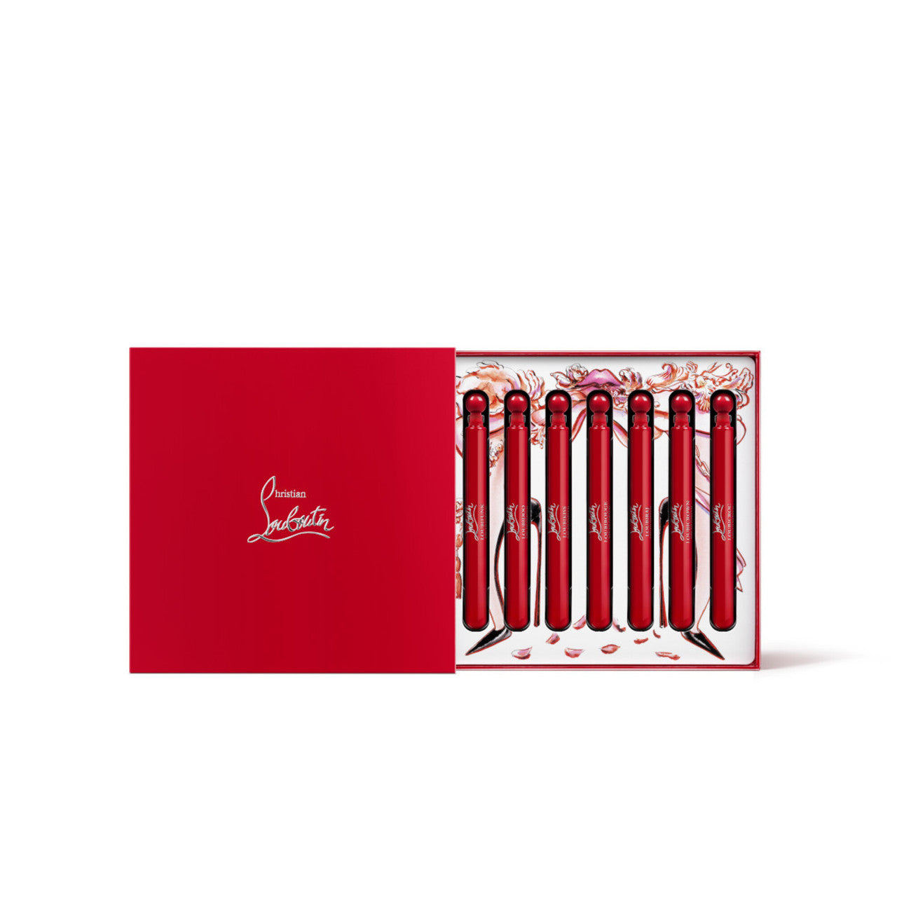 CHRISTIAN LOUBOUTIN 7 * 4 ML EAU DE PARFUM MINI SET: LOUBIFUNK + LOUBIDOO + LOUBIKISS + LOUBIROUGE + LOUBIRAJ + LOUBICROWN + LOUBICROC