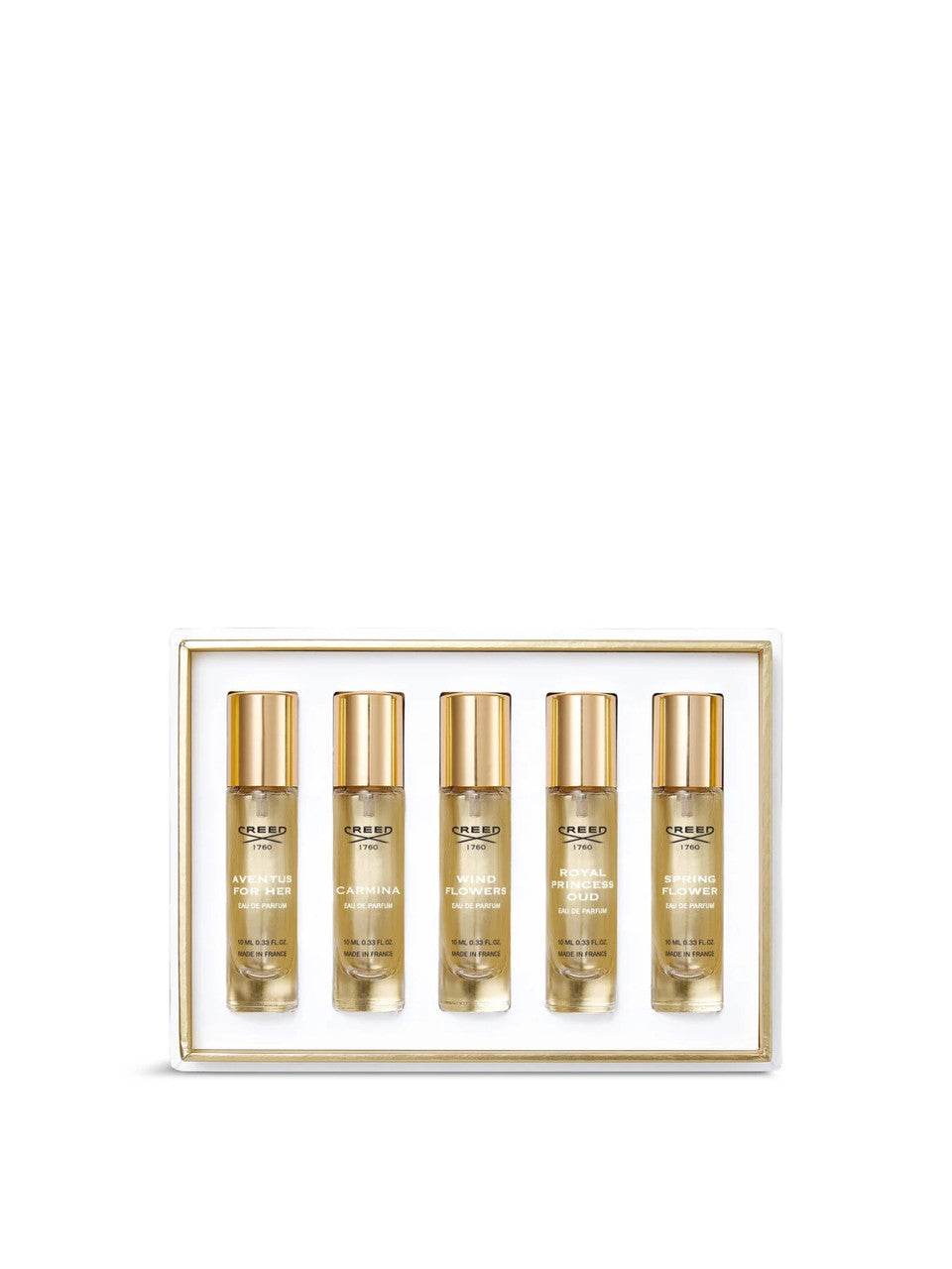 CREED 5 * 0.33 EAU DE PARFUM SPRAY SET FOR WOMEN: AVENTUS FOR HER + CARMINA + WIND FLOWERS + ROYAL PRINCESS OUD + SPRING FLOWER