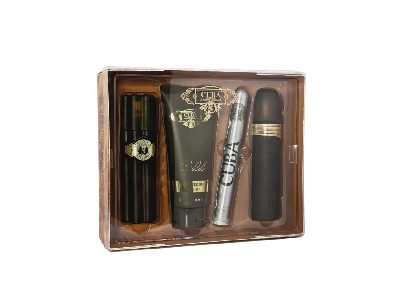 CUBA GOLD 4 PCS SET FOR MEN: 3.3 EAU DE TOILETTE SPRAY + 1.2 EAU DE TOILETTE SPRAY + 3.3 AFTER SHAVE + 6.6 SHOWER GEL