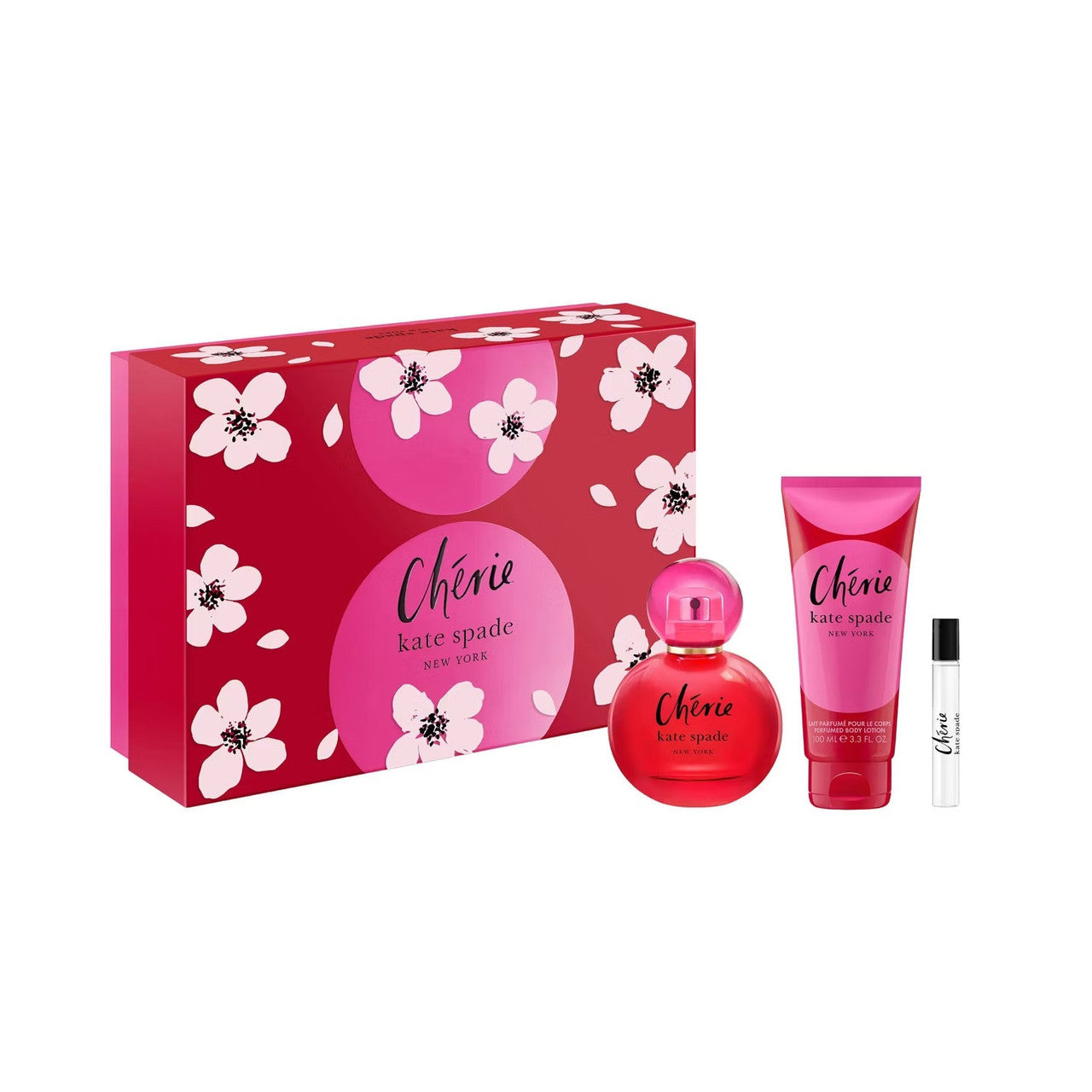KATE SPADE CHERIE 3 PCS SET FOR WOMEN: 3.3 EAU DE PARFUM SPRAY + 0.25 EAU DE PARFUM SPRAY + 3.3 BODY LOTION