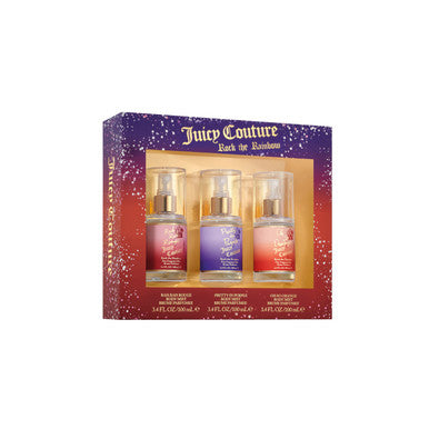 JUICY COUTURE 3 * 3.4 BODY MIST SPRAY SET FOR WOMEN: RAH RAH ROUGE + PRETTY IN PURPLE + OH SO ORANGE by JUICY COUTURE