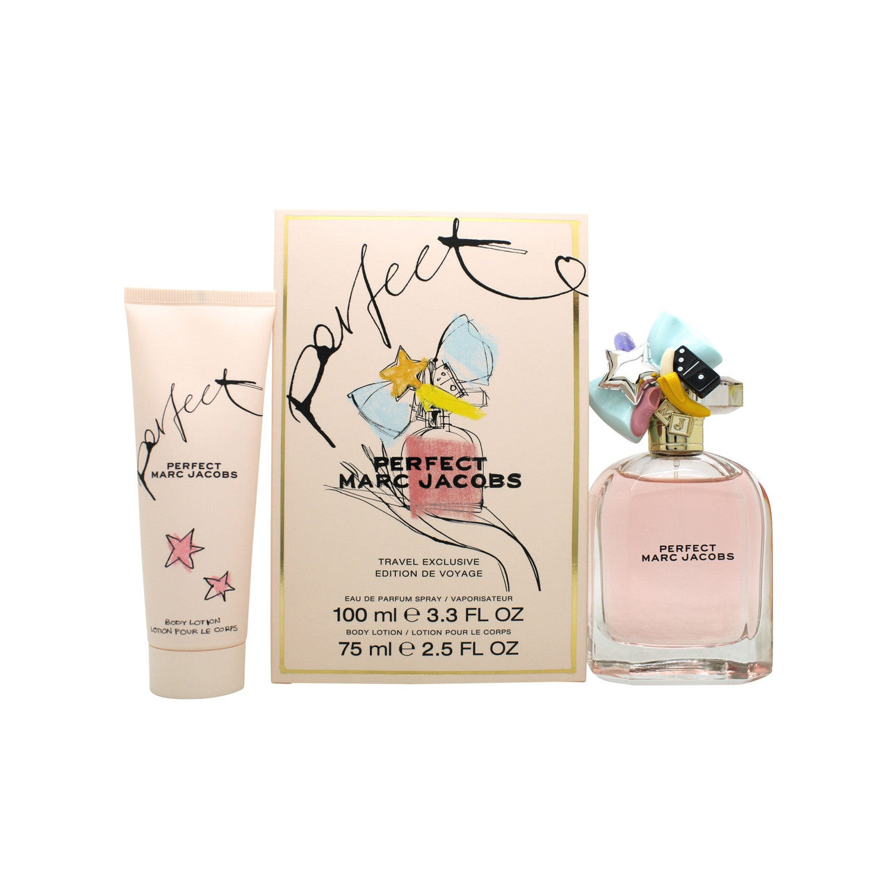 MARC JACOBS PERFECT 2 PCS SET FOR WOMEN: 3.3 EAU DE PARFUM SPRAY + 2.5 BODY LOTION.