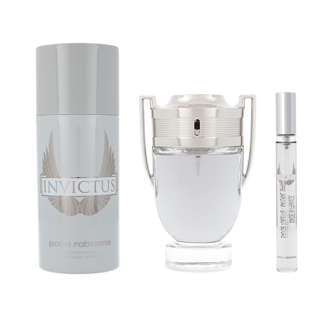 Paco Rabanne Invictus 3pc Set for Men: 3.4 oz EDT + Deodorant + 0.34 oz EDT (Set 2)