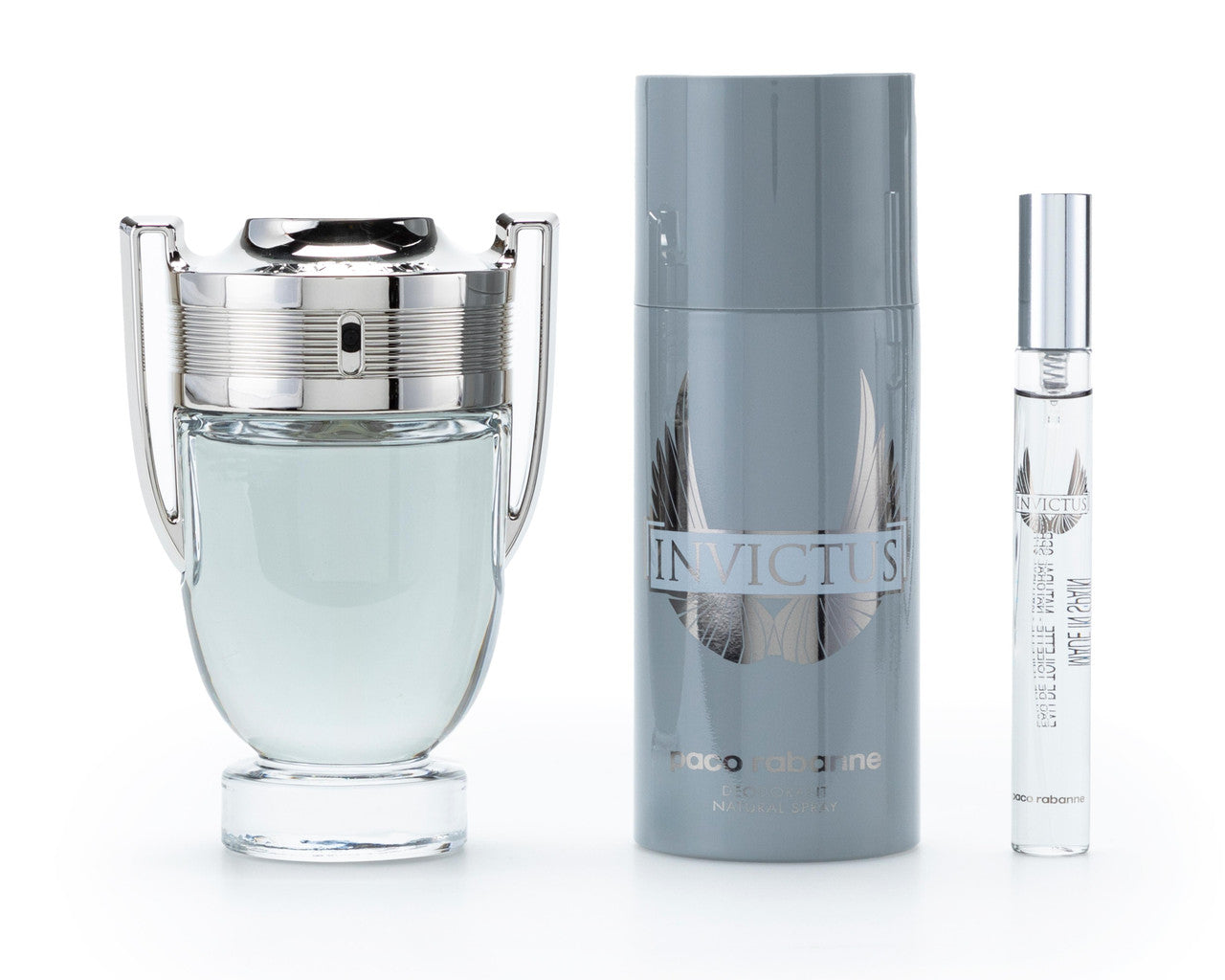 Paco Rabanne Invictus 3pc Set for Men: 3.4 oz EDT + Deodorant + 0.34 oz EDT