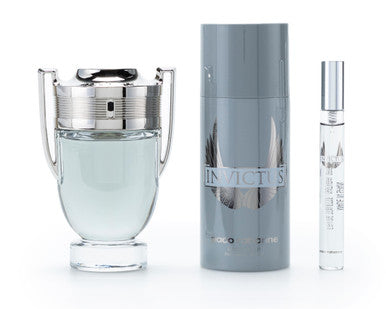 PACO RABANNE INVICTUS 3 PCS SET FOR MEN: 3.4 EAU DE TOILETTE SPRAY + 5.1 DEODORANT SPRAY + 0.34 EAU DE TOILETTE SPRAY. by PACO RABANNE