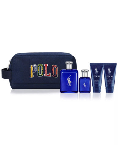POLO BLUE 5 PCS SET FOR MEN: 4.2 EAU DE TOILETTE SPRAY + 1.36 EAU DE TOILETTE SPRAY + 1.7 HAIR & BODY WASH + 1.7 AFTER SHAVE GEL + TRAVEL POUCH by RALPH LAUREN