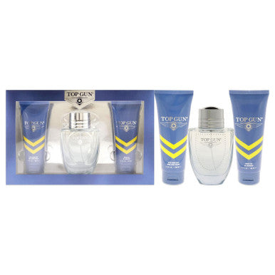 TOP GUN CHEVRON 3 PCS SET FOR MEN: 3.4 EAU DE TOILETTE SPRAY + 3.4 AFTER SHAVE BALM + 3.4 BODY WASH by TOP GUN