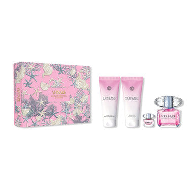 VERSACE BRIGHT CRYSTAL 4 PCS SET FOR WOMEN: 3 OZ EAU DE TOILETTE SPRAY + 5 ML EAU DE TOILETTE MINI + 3.4 BODY LOTION + 3.4 BATH AND SHOWER GEL by VERSACE
