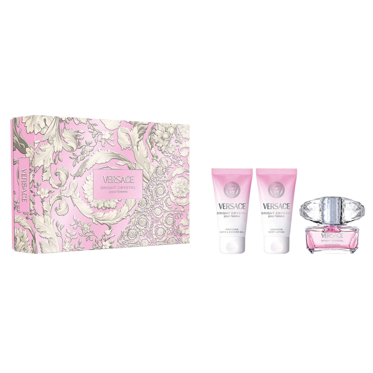 Versace Bright Crystal 3 Pcs Set for Women: 1.7 oz EDT + Shower Gel + Body Lotion
