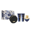 VERSACE DYLAN BLUE 4 PCS SET FOR WOMEN: 3.4 EAU DE PARFUM SPRAY + 3.4 BODY LOTION + 3.4 BATH & SHOWER GEL + MAKE UP CASE