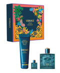 VERSACE EROS 3 PCS SET FOR MEN: 3.4 EAU DE TOILETTE SPRAY + 5 ML EAU DE TOILETTE MINI + 5 OZ SHOWER GEL