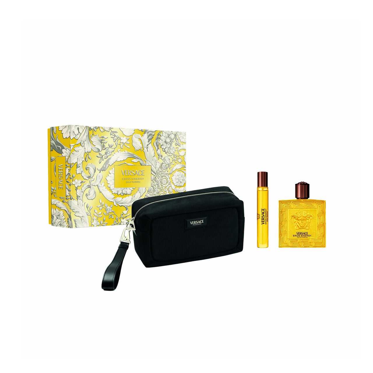 VERSACE EROS ENERGY 3 PCS SET FOR MEN: 3.4 EAU DE PARFUM SPRAY + 0.3 EAU DE PARFUM SPRAY + POUCH