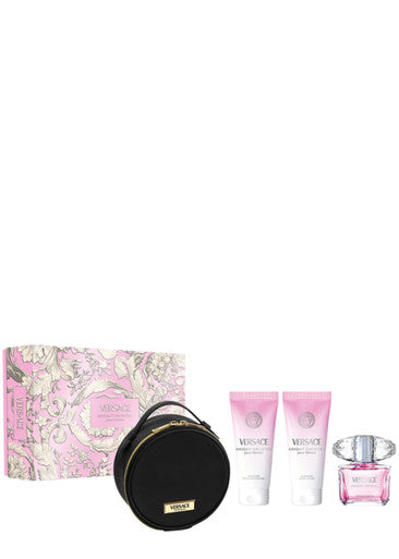 VERSACE BRIGHT CRYSTAL 4 PCS SET FOR WOMEN: 3 OZ EAU DE TOILETTE SPRAY + 3.4 BODY LOTION + 3.4 BATH & SHOWER GEL + POUCH by VERSACE