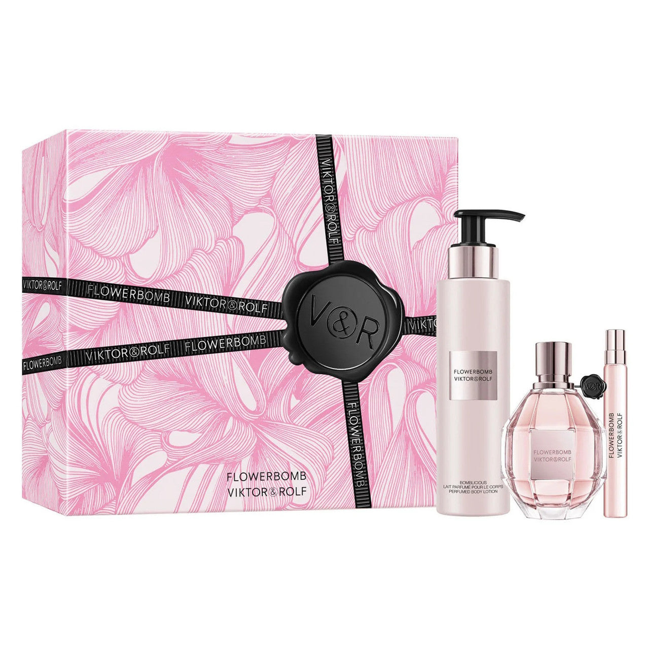 FLOWERBOMB 3 PCS SET FOR WOMEN: 3.4 EAU DE PARFUM SPRAY + 0.34 EAU DE PARFUM SPRAY + 6.7 BODY LOTION